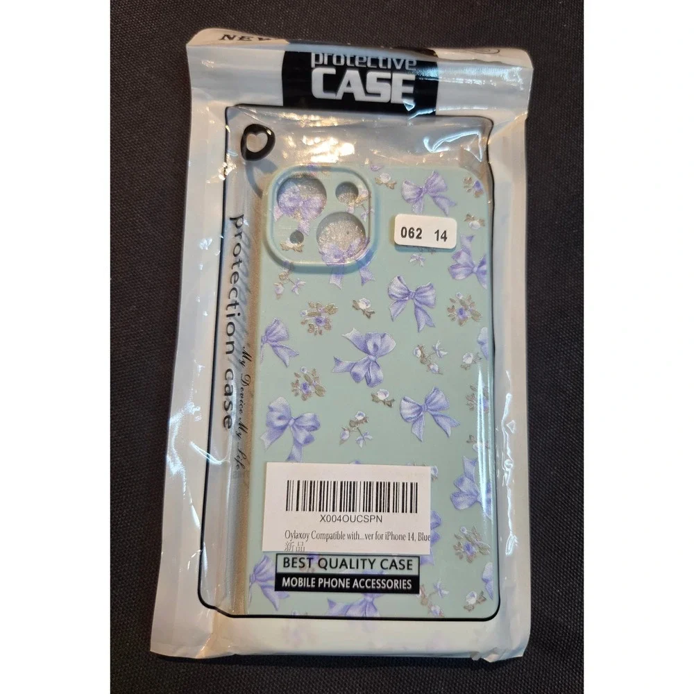 Oylaxoy iPhone 14 Case Blue Purple Bow Floral Protective Cover NEW